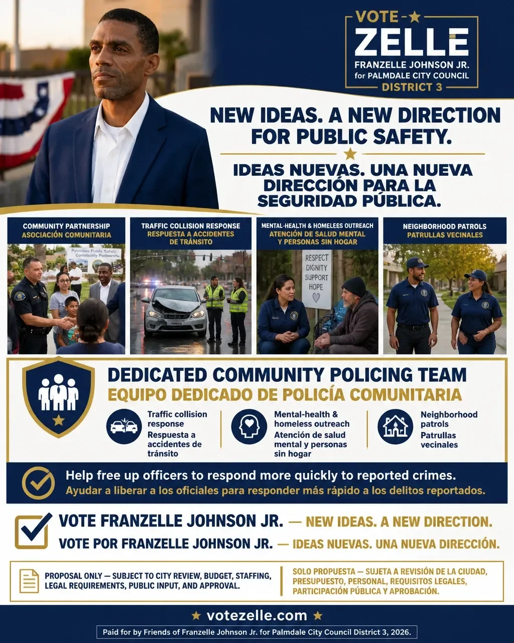 District 3 public-safety proposal focused on community partnerships, traffic-collision response, mental-health and homeless outreach, and neighborhood patrols